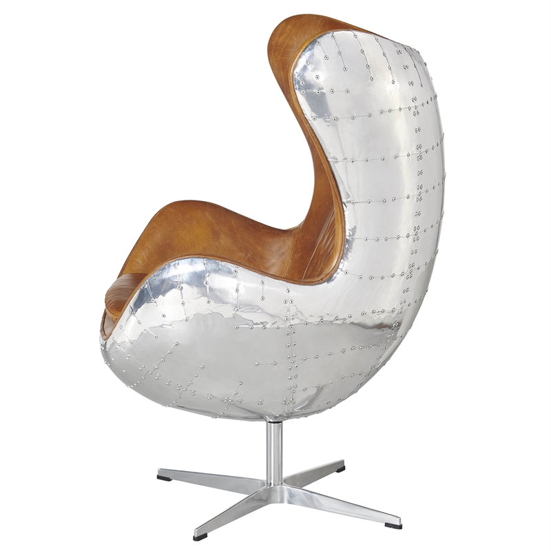 Crafters and Weavers Cruz Leather & Metal Spitfire Shell Egg Chair in Slate