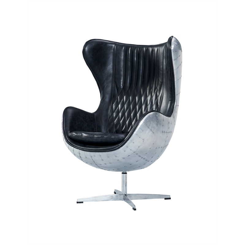 Crafters and Weavers Cruz Leather & Metal Spitfire Shell Egg Chair in Slate
