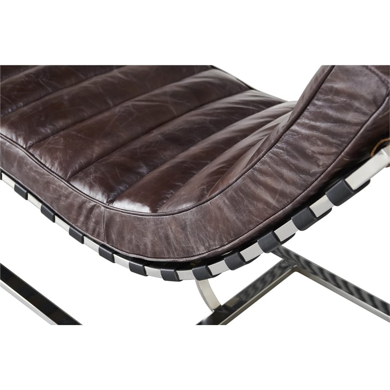 Crafters and Weavers Plano Channeled Leather & Steel Chaise Lounge in Dark Brown