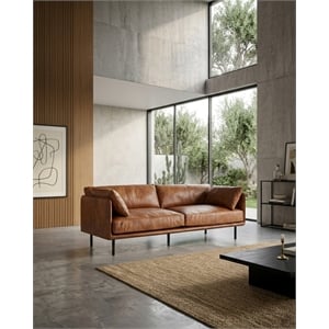 Crafters and Weavers Venezia Contemporary Leather Loveseat in Light Brown/Black