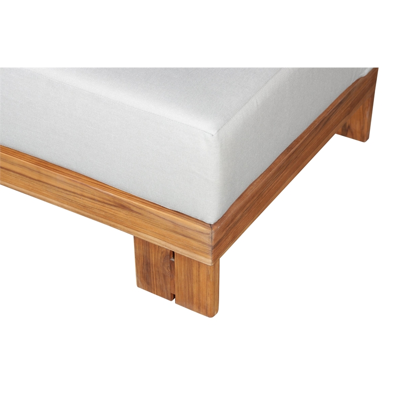 Paradiso Outdoor Solid Teak Wood Ottoman - Light gray fabric
