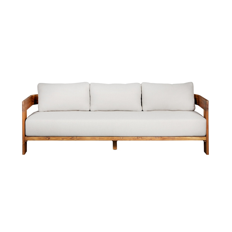 Paradiso Outdoor Solid Teak Wood Sofa - Gray Fabric