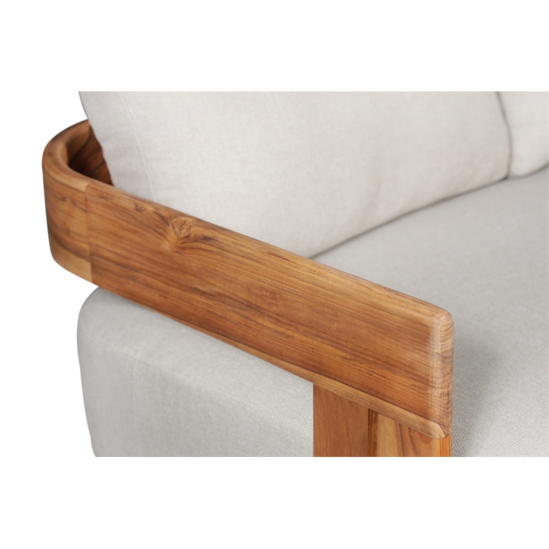 Paradiso Outdoor Solid Teak Wood Sofa - Gray Fabric