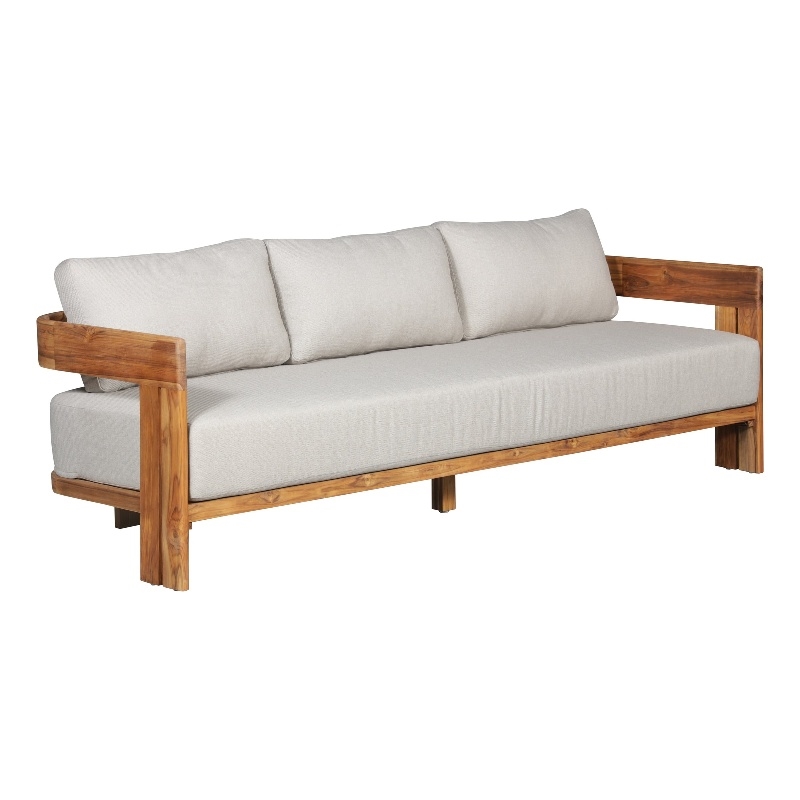 Paradiso Outdoor Solid Teak Wood Sofa - Gray Fabric