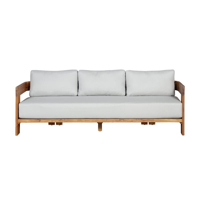 Paradiso Outdoor Solid Teak Wood Sofa - Light Gray Fabric