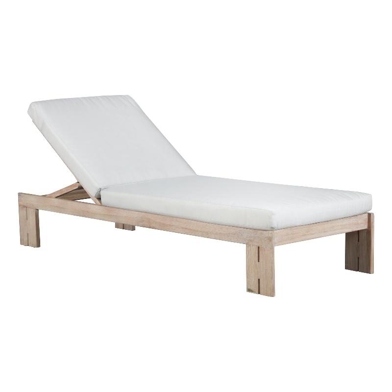 Paradiso Outdoor Teak Natural Look Chaise - Light Gray Fabric