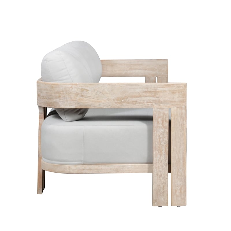Paradiso Outdoor Solid Teak Wood Love seat - Light Gray Fabric