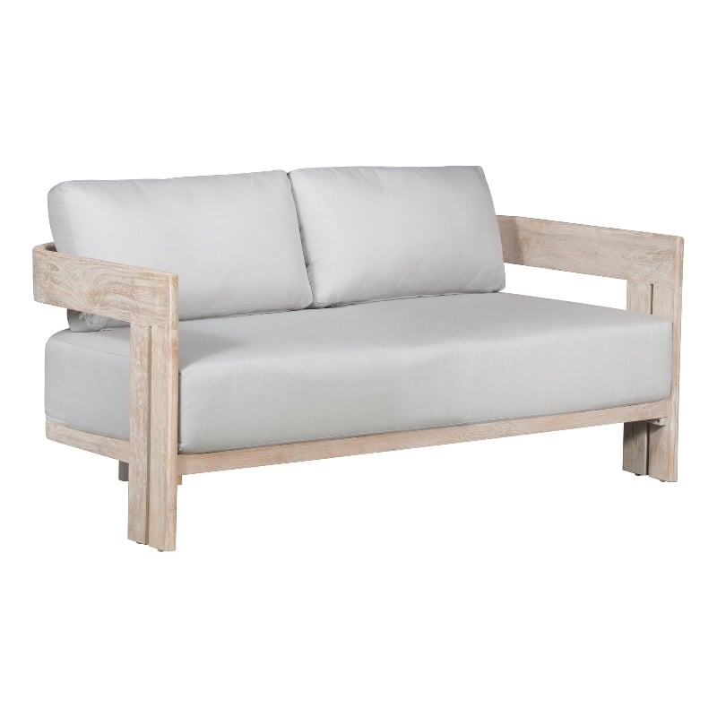 Paradiso Outdoor Solid Teak Wood Love seat - Light Gray Fabric