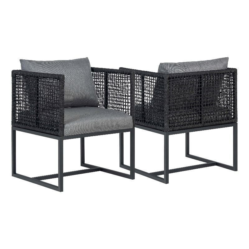 Pair of Sardinia Outdoor Aluminum Dining Chair with Rope Design - Black