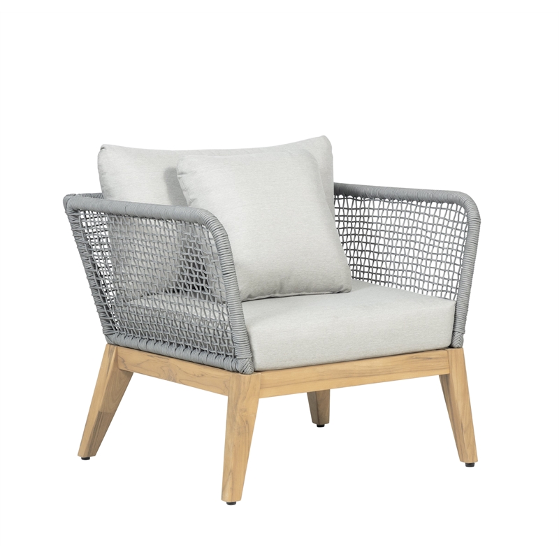 Cypress Teak Wood Outdoor Arm Chair with Gray Rope Design