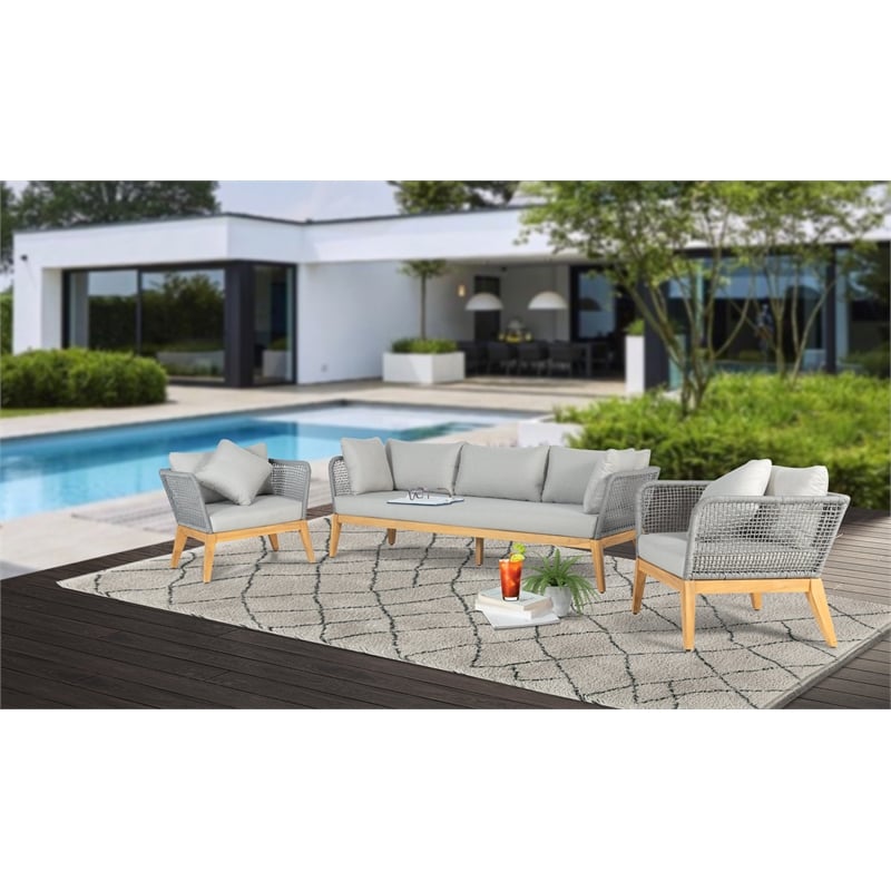 Cypress Teak Wood Sofa with Gray Color Rope Design