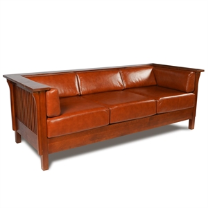 Mission / Craftsman Cubic Slat Side Sofa - Russet Brown Leather (RB2)