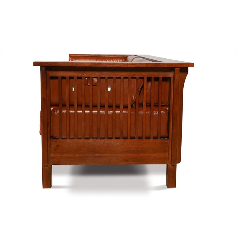Mission / Craftsman Cubic Slat Side Sofa - Russet Brown Leather (RB2)