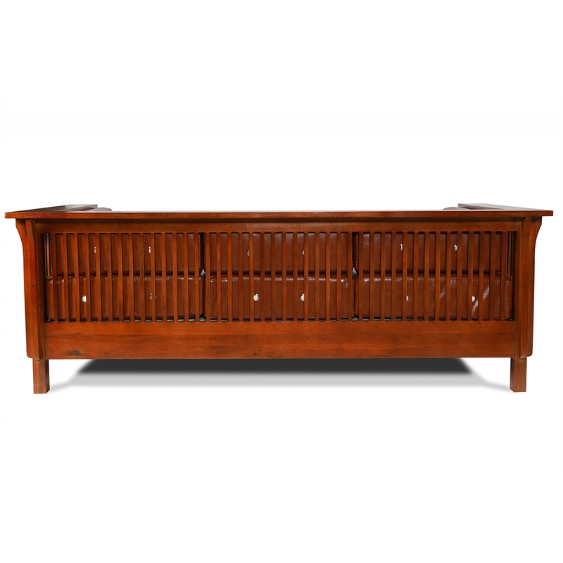 Mission / Craftsman Cubic Slat Side Sofa - Russet Brown Leather (RB2)