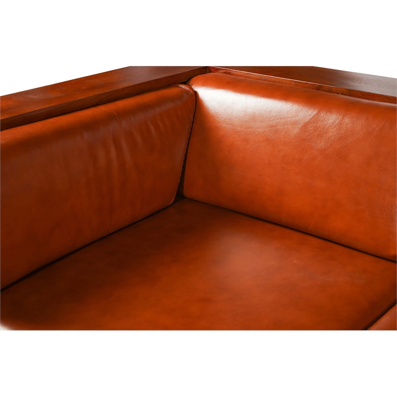 Mission / Craftsman Cubic Slat Side Sofa - Russet Brown Leather (RB2)