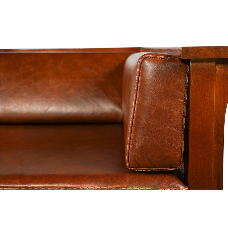 Mission / Craftsman Cubic Slat Side Sofa - Chestnut Brown Leather