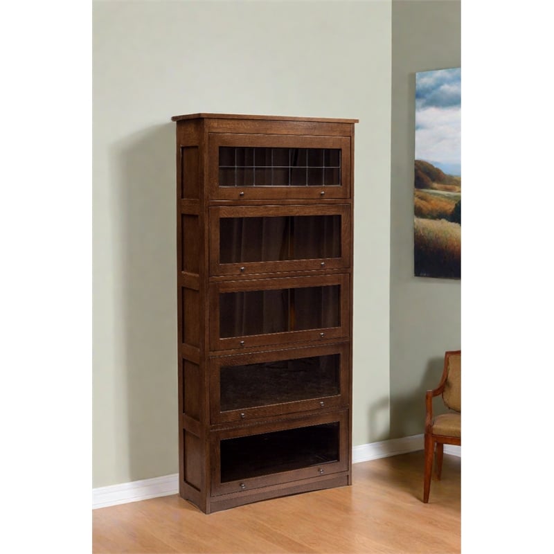 Mission Craftsman Style Oak Barrister Bookcase - 5 Stack - Walnut