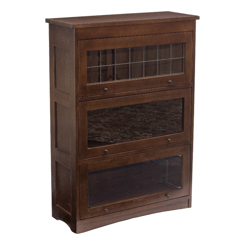 Mission Craftsman Style Oak Barrister Bookcase - 3 Stack - Walnut