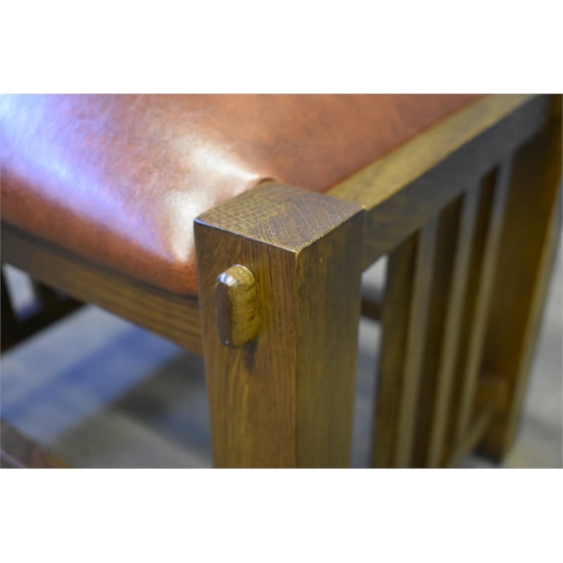 Mission Spindle Stool - Quarter Sawn Oak & Leather - Walnut