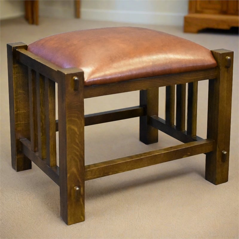 Mission Spindle Stool - Quarter Sawn Oak & Leather - Walnut