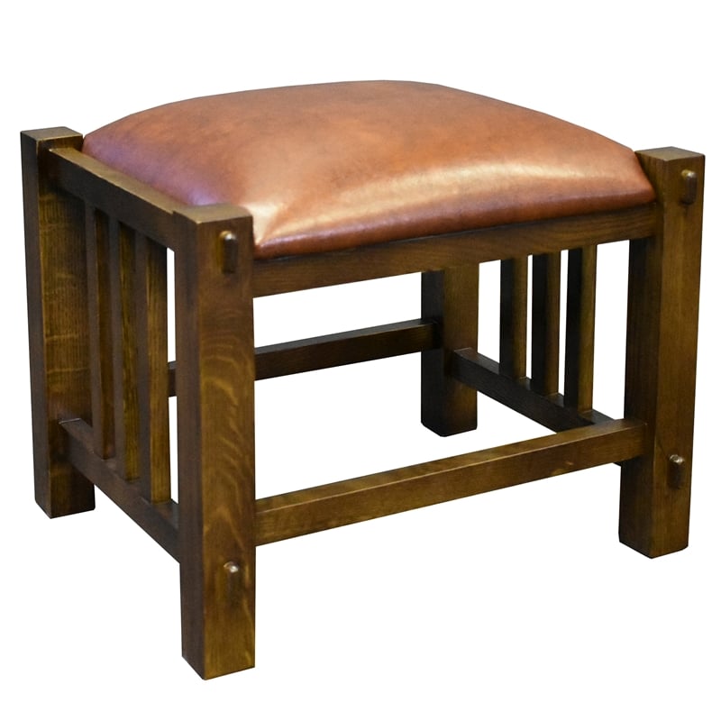Mission Spindle Stool - Quarter Sawn Oak & Leather - Walnut