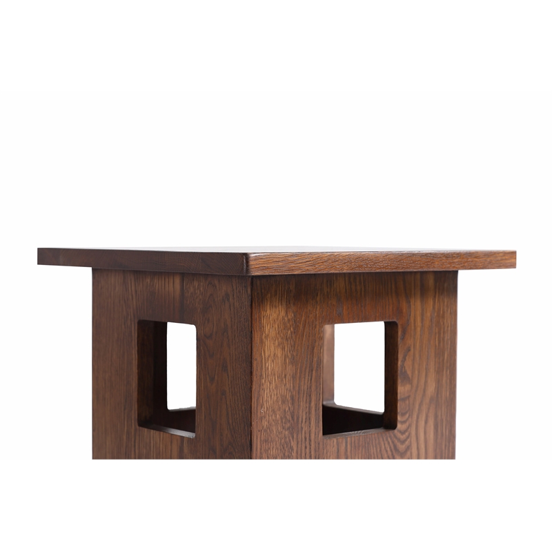 Mission Solid Oak Square End Table with Cut Outs - Walnut