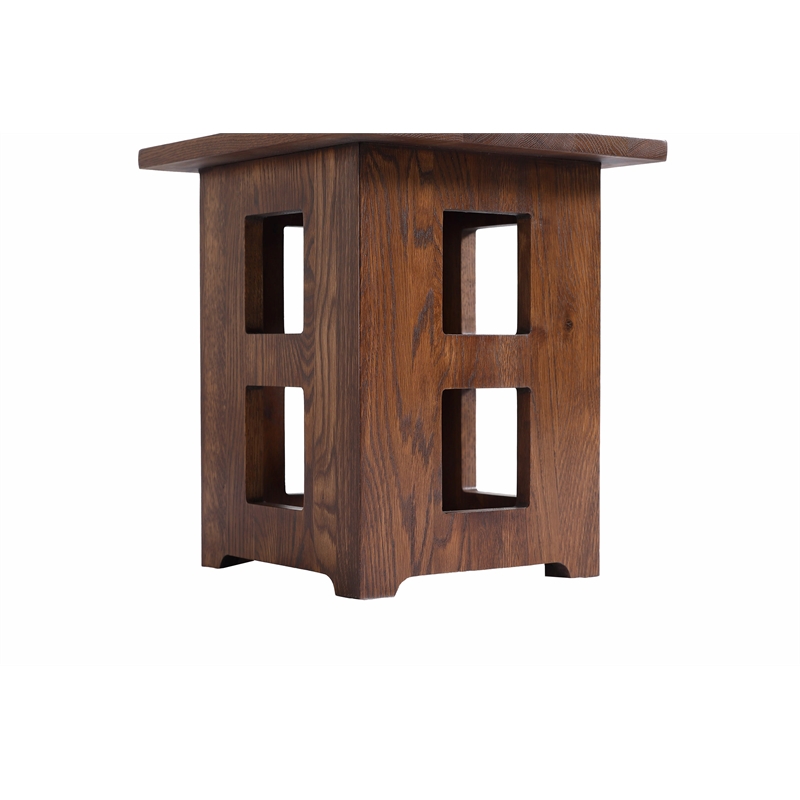 Mission Solid Oak Square End Table with Cut Outs - Walnut