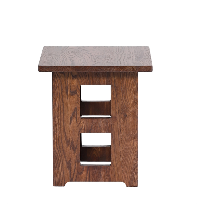 Mission Solid Oak Square End Table with Cut Outs - Walnut