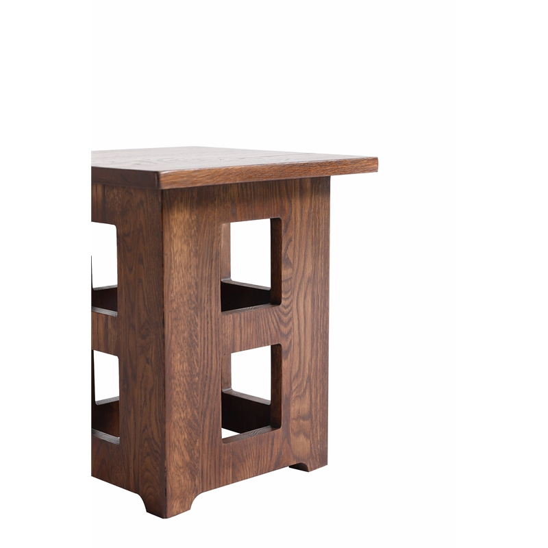 Mission Solid Oak Square End Table with Cut Outs - Walnut