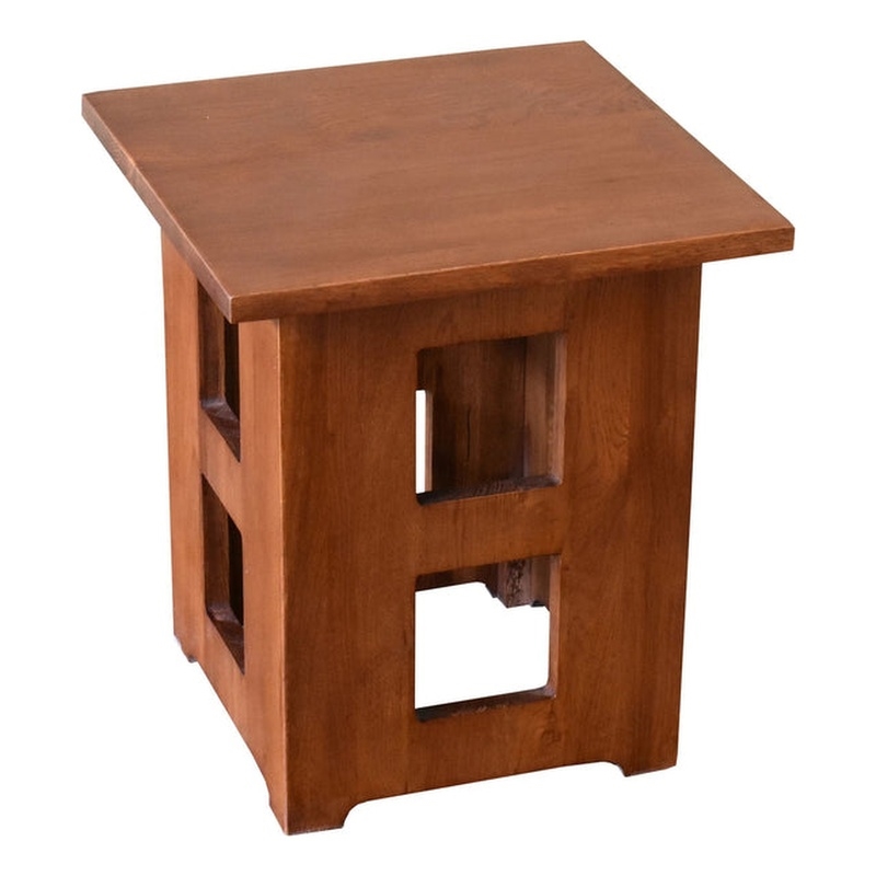 Mission Solid Oak Square End Table with Cut Outs - Michael's Cherry (MC1)