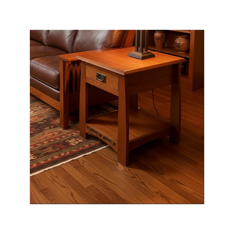 Mission Quarter Sawn White Oak 1 Drawer Inlay End Table