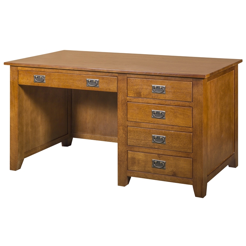 Mission Quarter Sawn Oak 5 Drawer Library Desk - Walnut