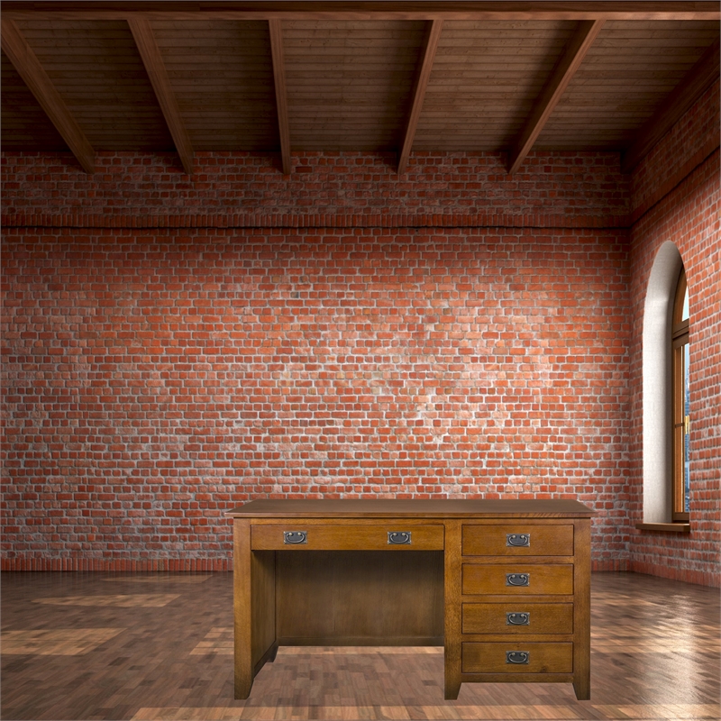 Mission Quarter Sawn Oak 5 Drawer Library Desk - Walnut