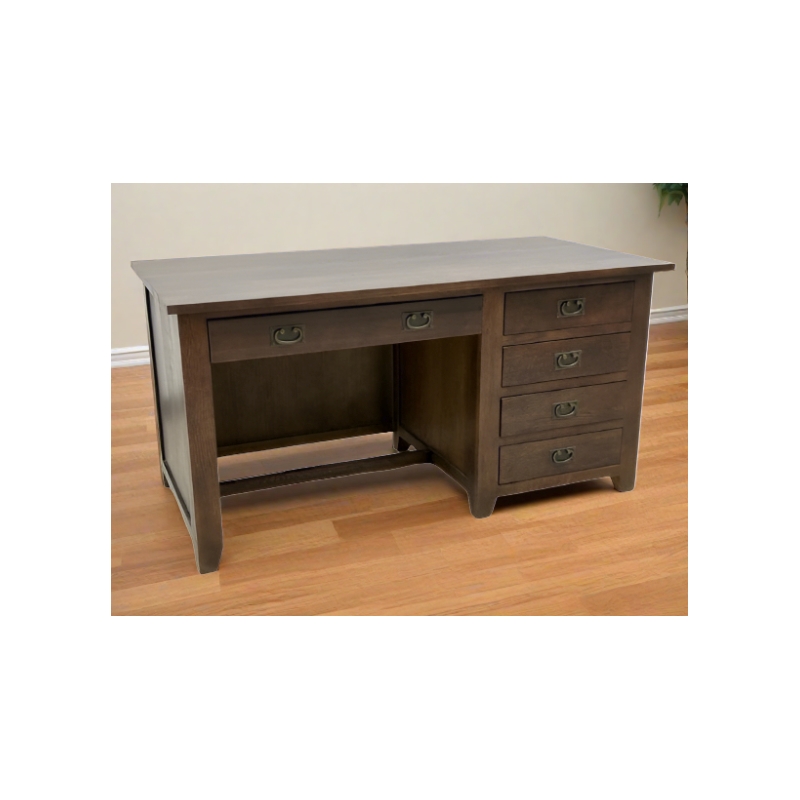Mission Quarter Sawn Oak 5 Drawer Library Desk - Walnut