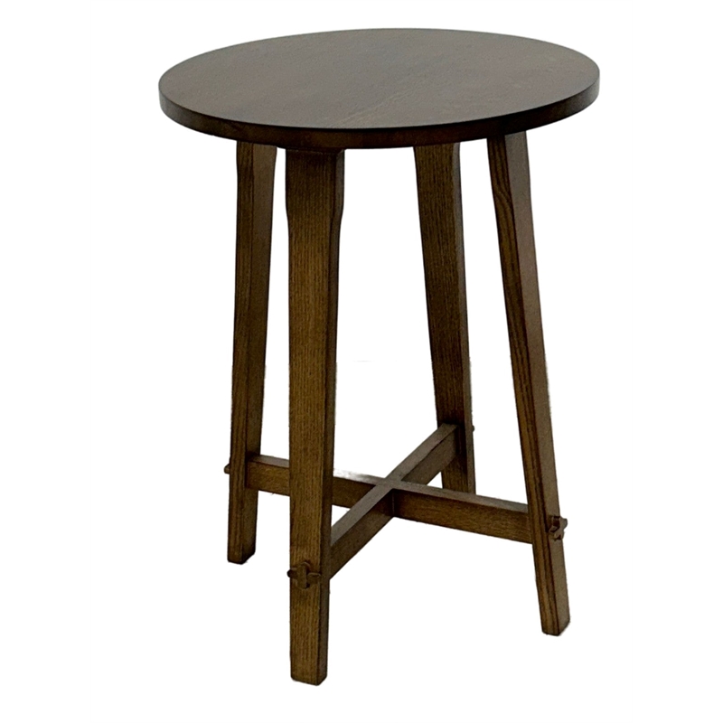 Arts and Crafts / Mission Style Oak Round End Table - Walnut