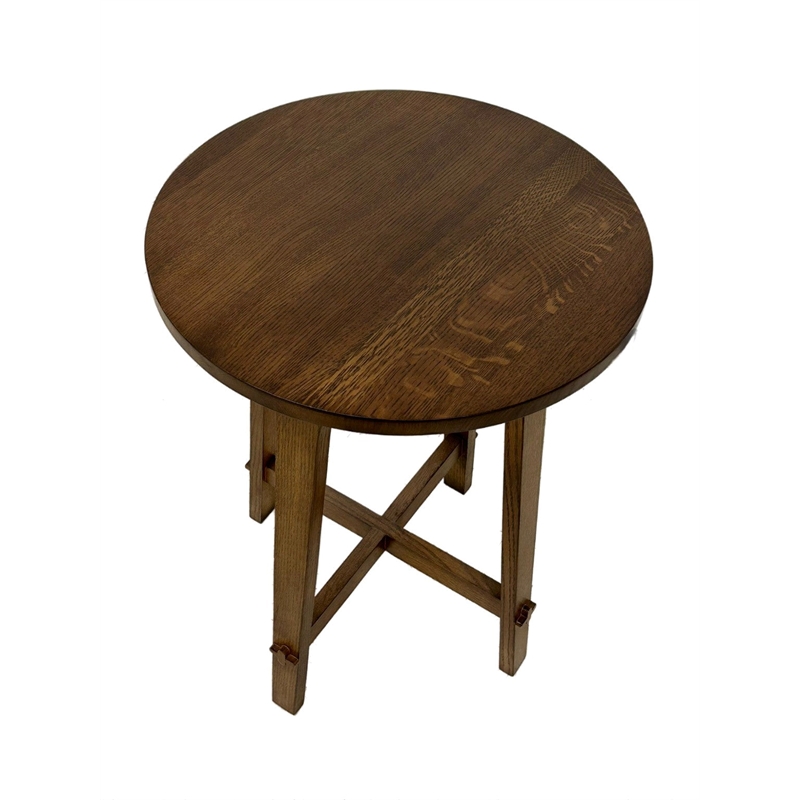 Arts and Crafts / Mission Style Oak Round End Table - Walnut