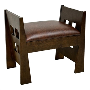 Mission Style Oak and Leather Foot Stool - Model A31