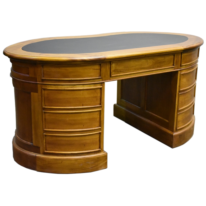 Crafters and Weavers Legacy Mahogany Wood Leather Top Kidney Desk Light Walnut