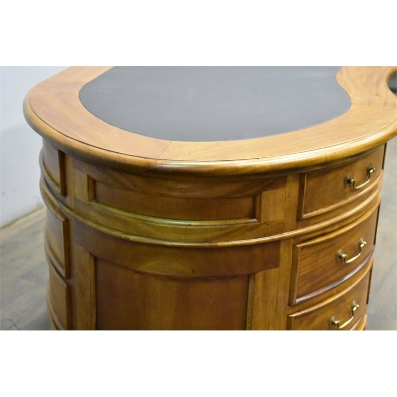 Crafters and Weavers Legacy Mahogany Wood Leather Top Kidney Desk Light Walnut