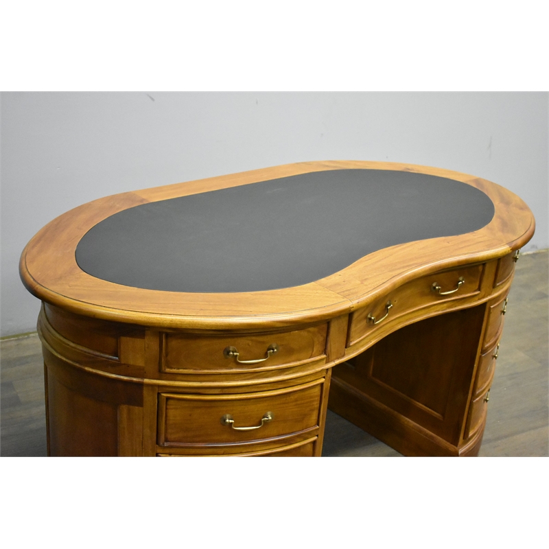 Crafters and Weavers Legacy Mahogany Wood Leather Top Kidney Desk Light Walnut