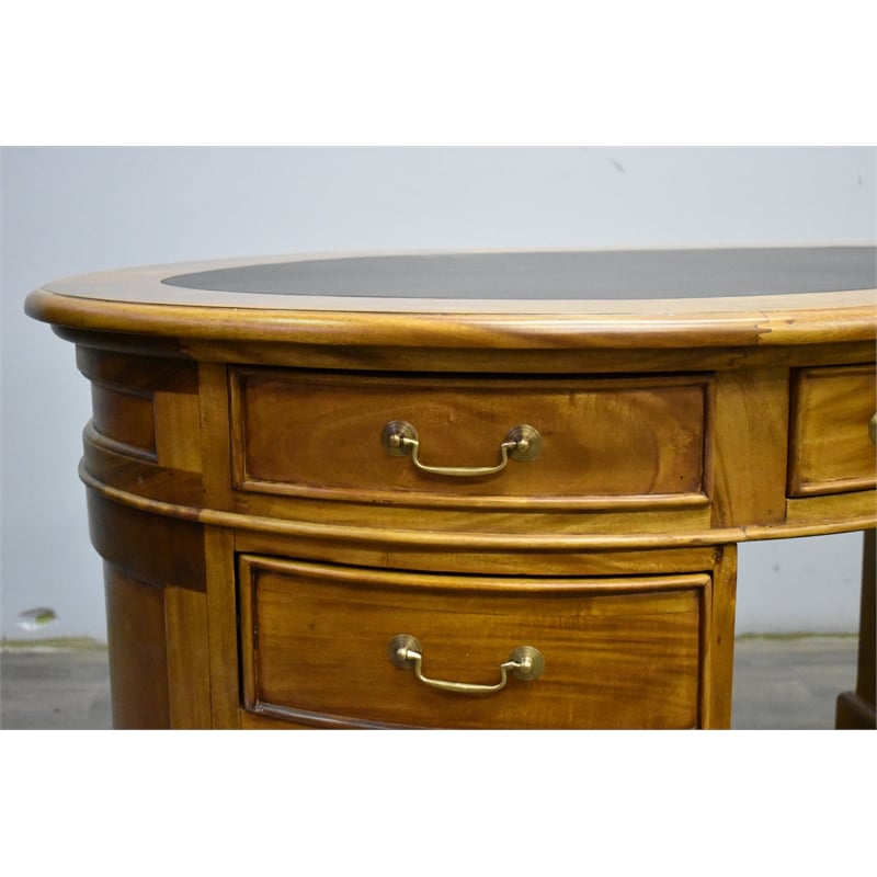 Crafters and Weavers Legacy Mahogany Wood Leather Top Kidney Desk Light Walnut