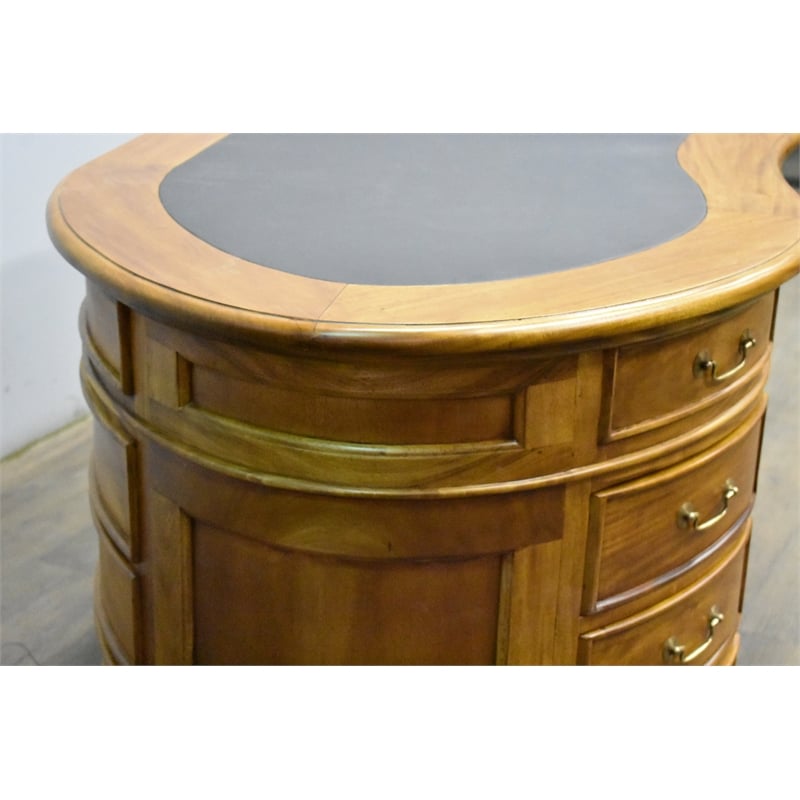 Crafters and Weavers Legacy Mahogany Wood Leather Top Kidney Desk Light Walnut