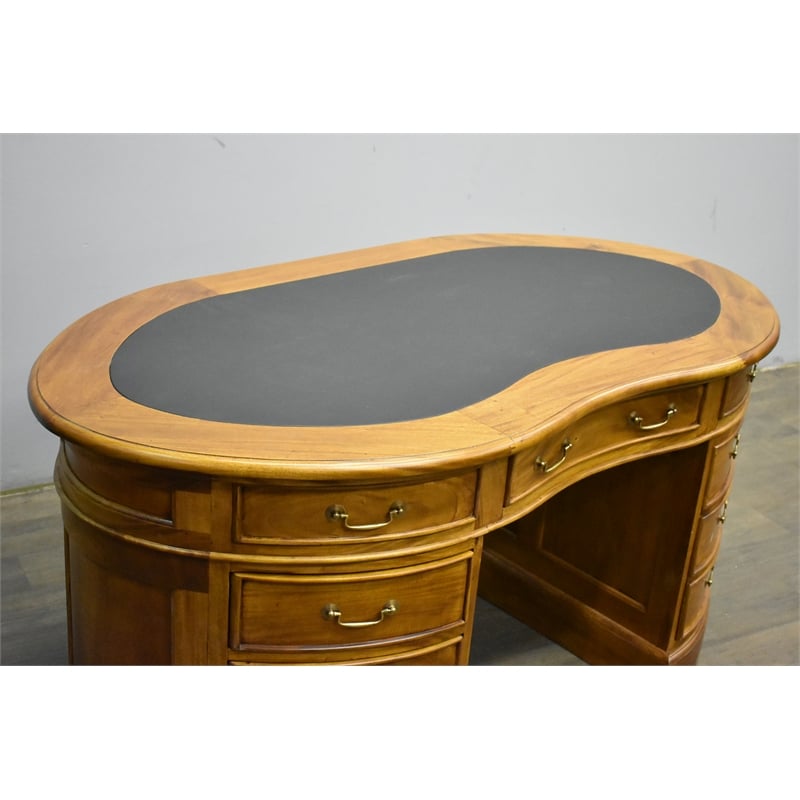 Crafters and Weavers Legacy Mahogany Wood Leather Top Kidney Desk Light Walnut