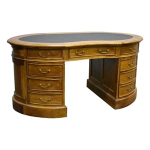 Crafters and Weavers Legacy Mahogany Wood Leather Top Kidney Desk Light Walnut
