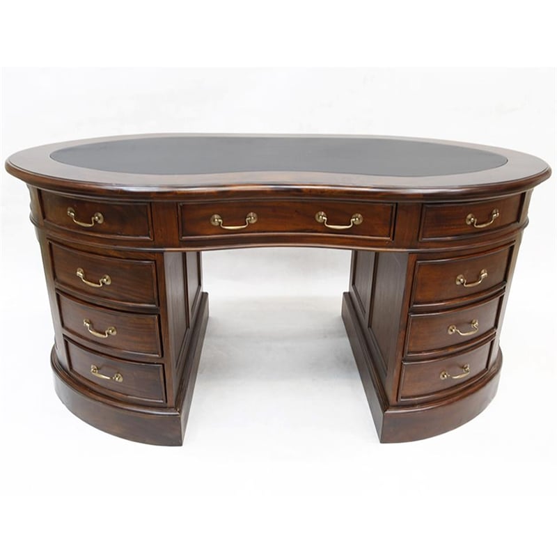 Crafters and Weavers Legacy Mahogany Wood Leather Top Kidney Desk - Brown Walnut
