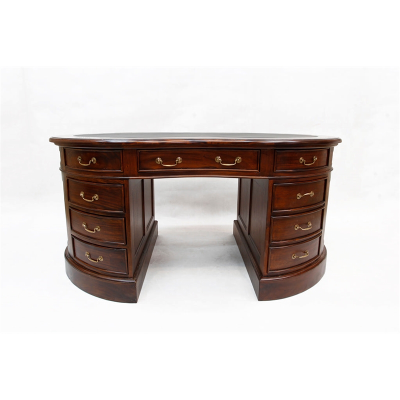 Crafters and Weavers Legacy Mahogany Wood Leather Top Kidney Desk - Brown Walnut
