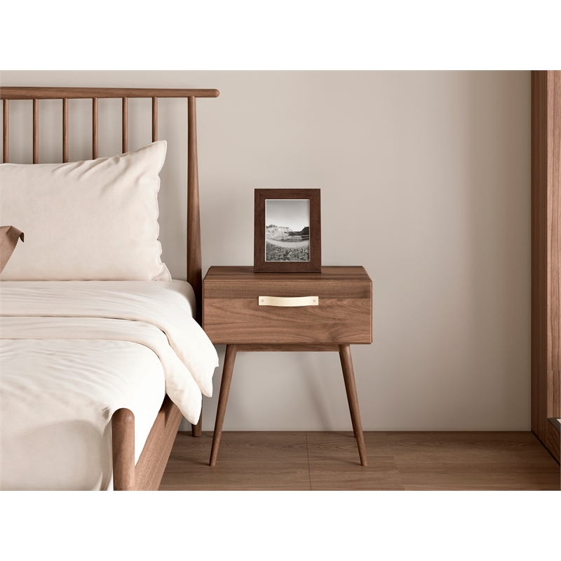 Isabella Mid Century 1-Drawer Nightstand - Solid American Black Walnut