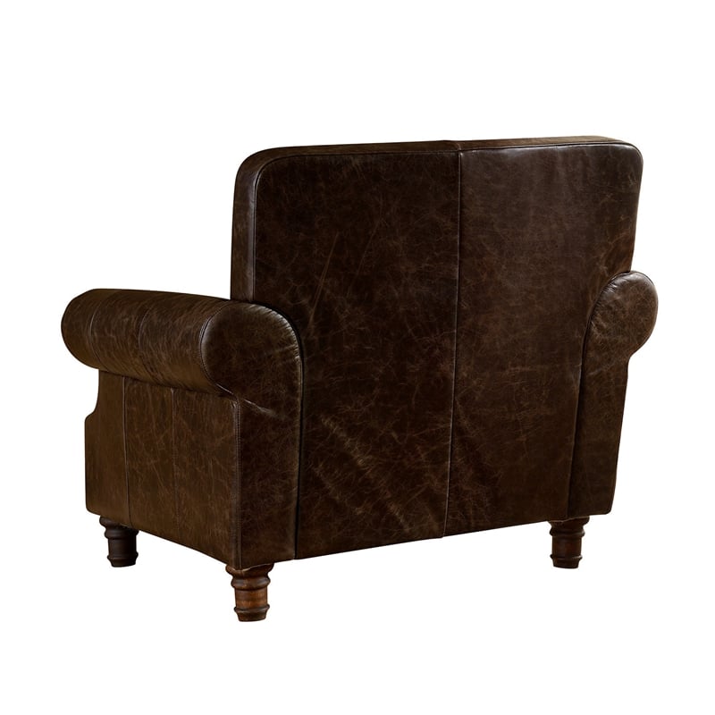 Crafters and Weavers English Rolled Arm Chair in Dark Brown Leather