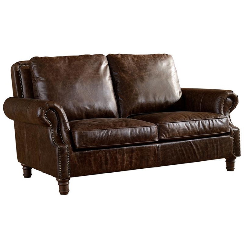 Crafters and Weavers English Rolled Arm Love Seat in Dark Brown Leather