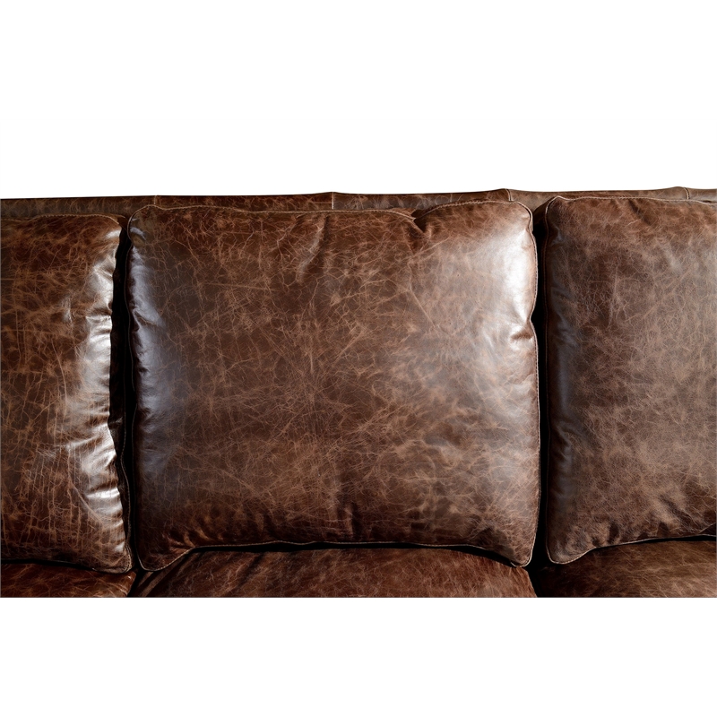 Crafters and Weavers English Rolled Arm Sofa in Dark Brown Leather